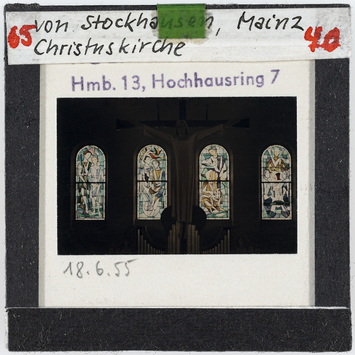 Vorschaubild Mainz: Christuskirche, Glasfenster, von Stockhausen, aufgenommen 18.6.1955 